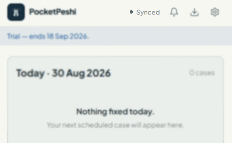 PocketPeshi showing an offline change held on the device, syncing once the connection returns.